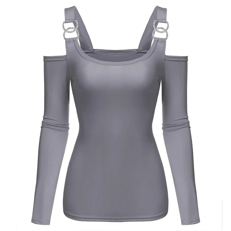 Women Sleeve Solid Long Tops 2018 T Autumn T-shirt Off Tshirt Female Slim Shirt Spring Shoulder T-shirts | Женская одежда