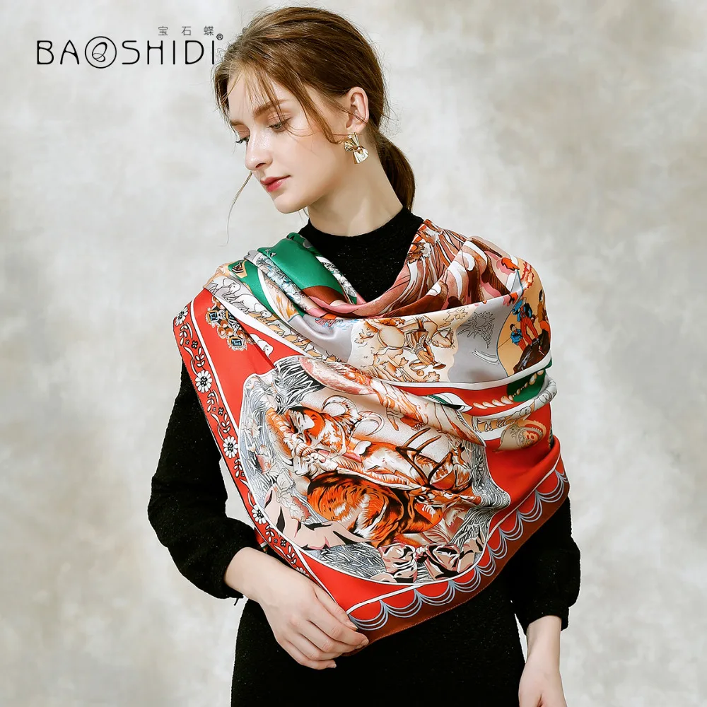 Женский шарф из 100% шелка [BAOSHIDI] зимний толстый на 16 момме 132*132|silk women scarf|pure silk shawlsbrand
