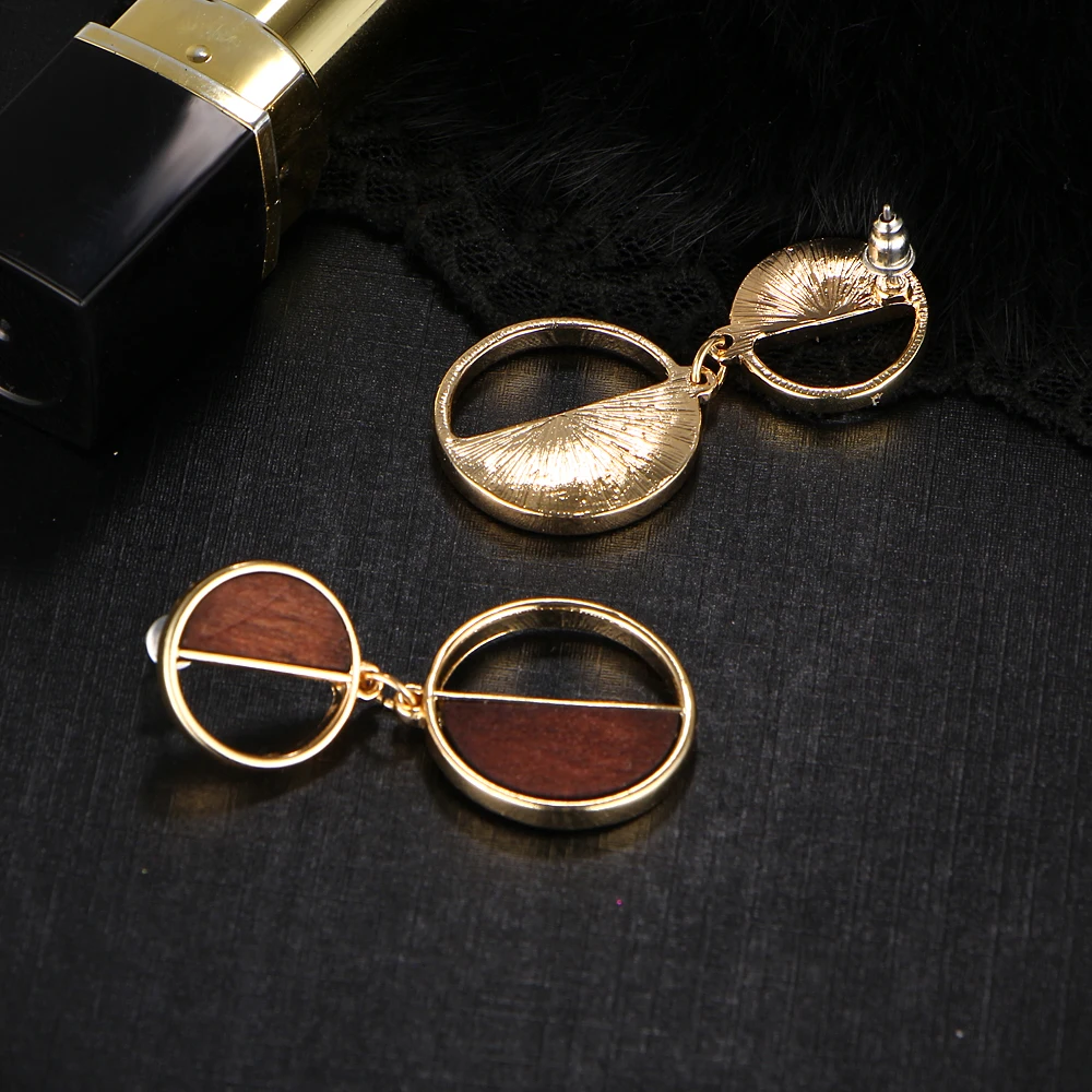 Если я мода простой стиль Деревянные Подвески Серьги гвоздики полые