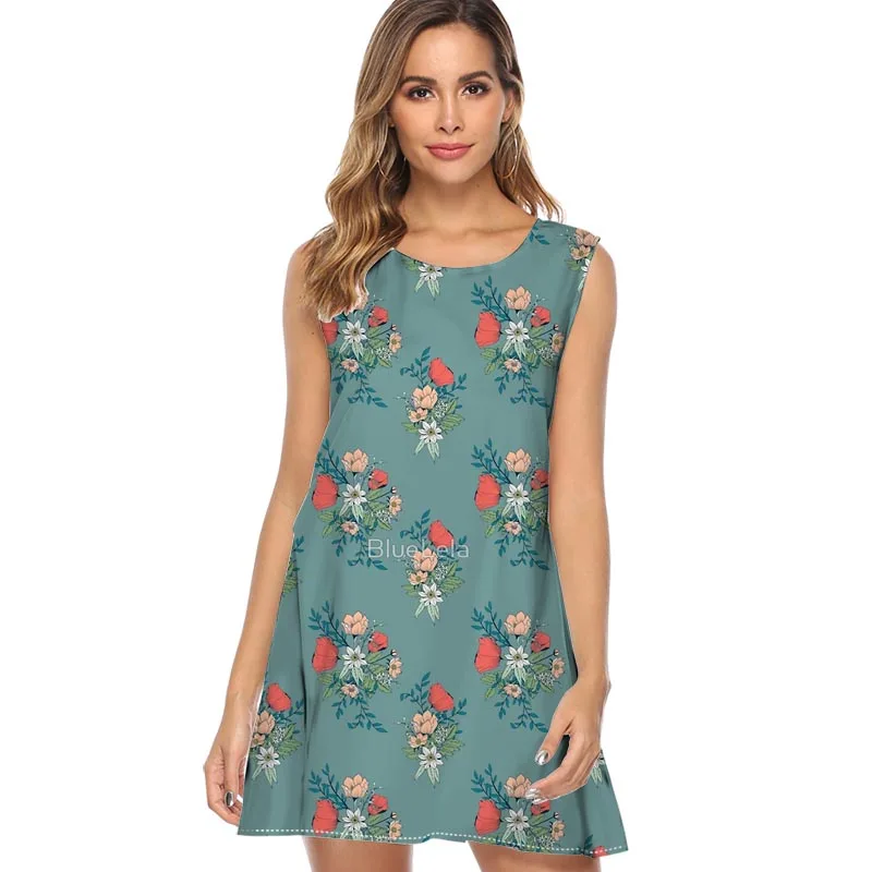 Женское шифоновое платье без рукавов с круглым вырезом|Женские платья| |