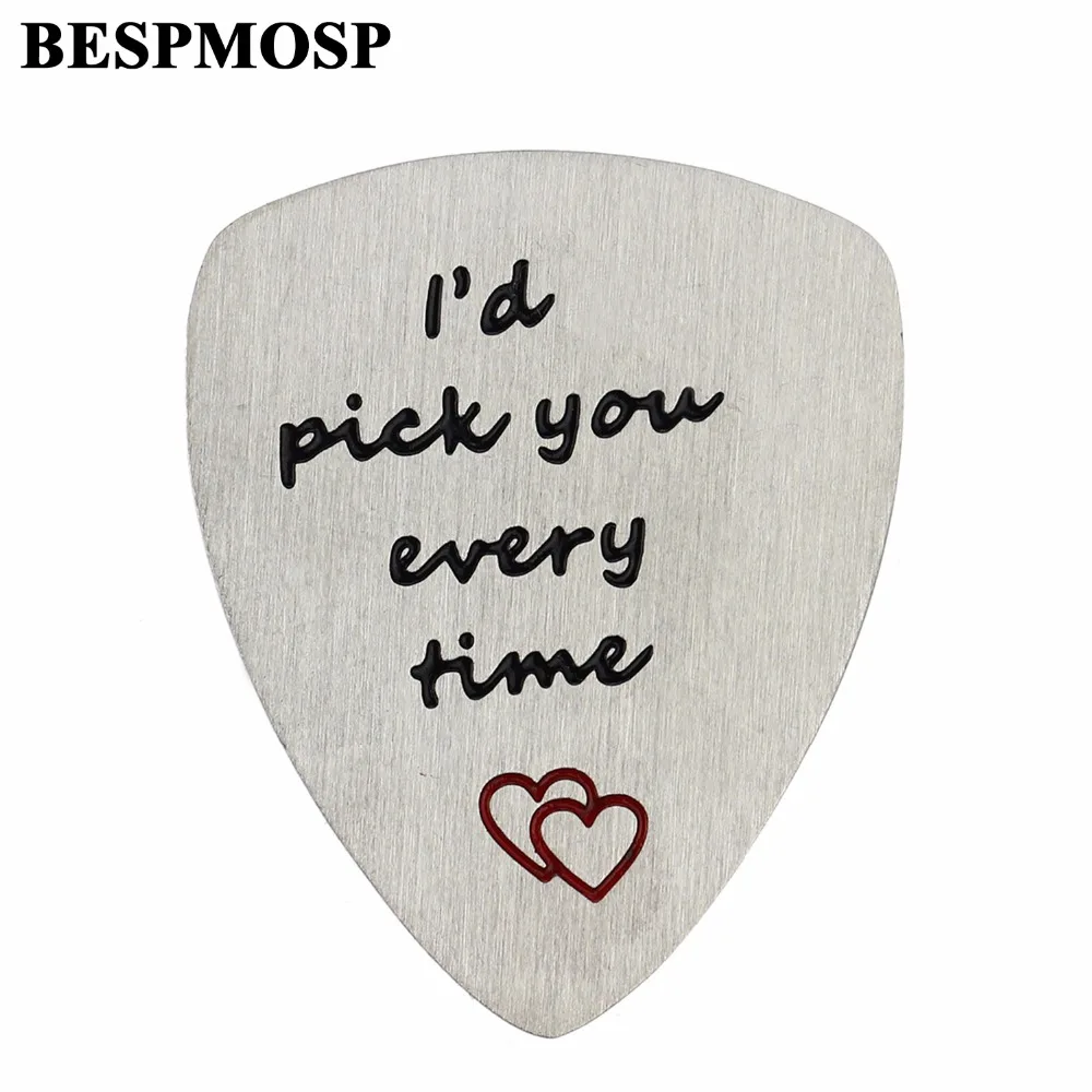 Bespmosp &quotIɽ Pick You Every Time&quotHeart Guitar Stainless Steel Durable Acoustic Electric Plectrum Lovers Couples Gifts Hot |