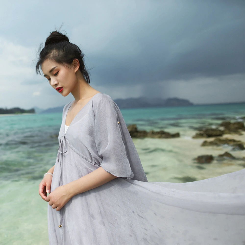 MM112 Новое поступление Струящееся летнее Шифоновое Платье макси с коротким