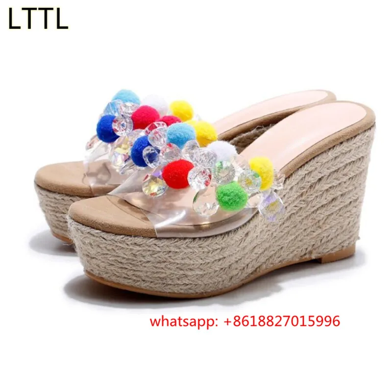 Дизайн моды Трава Нижние Клинья Высокой Пятки Платформы с Открытым Носком