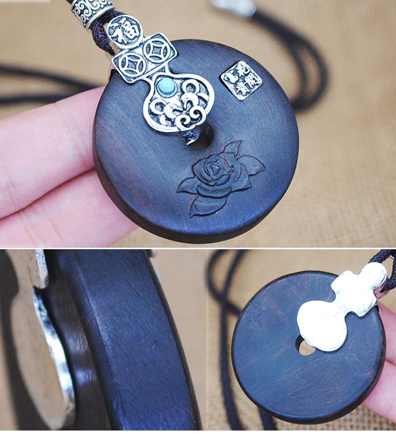 Yumfeel Brand Bohemia Vintage Necklaces Handmade Tibetan Carving Black Sandalwood Pendants& Necklaces Women Jewelry Long Gifts