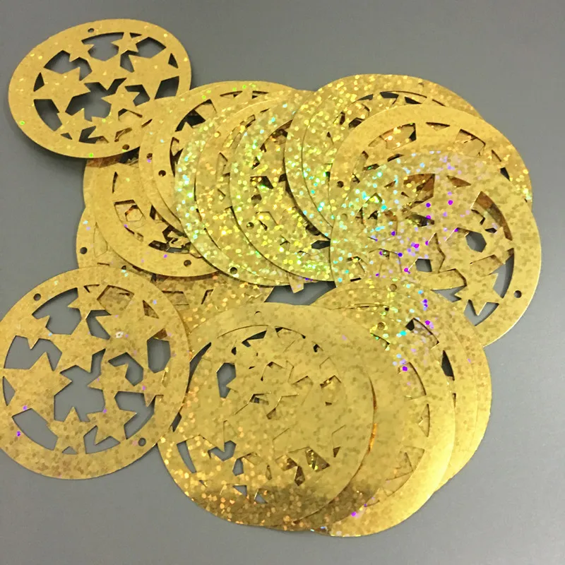 50 шт. золотые лазерные большие плоские круглые Рождественские звезды блестки 55