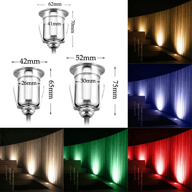 

IP68 Водонепроницаемая 1 Вт 3 Вт нержавеющая сталь 42 мм 52 мм 62 мм Светодиодная лампа для бассейна DC 12 В 24 в наружная первая садовая напольная под...