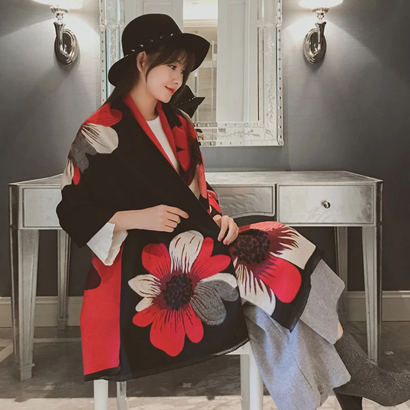 Mingjiebihuo Autumn new large flower warm scarf woman Winter long wearing fur dual use New fashion |