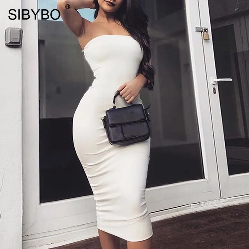 Sibybo/сексуальное женское платье без бретелек с открытыми плечами, без рукавов, прямое длинное облегающее платье с открытой спиной, повседневные осенние вечерние женские платья