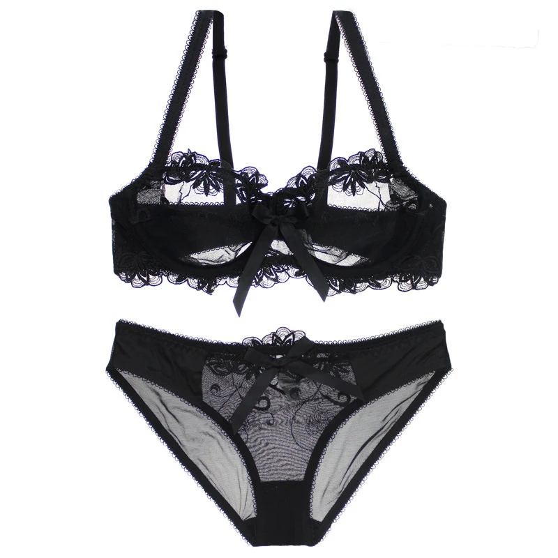 

Sexy Lace Bra for Women Bralette Transparent Ultra-thin Floral Embroidery Brassier Lace Top Female Brief Bra Panty Set Lingerie