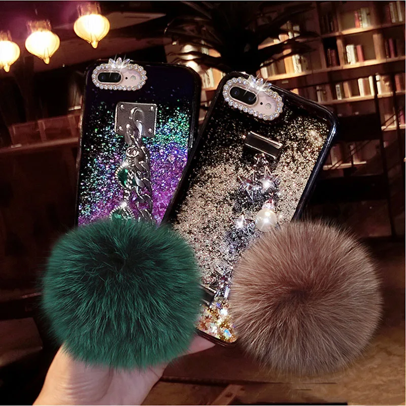 Для iphone 6 6s 7 8 plus X модный роскошный блестящий браслет с лисой пушистый помпон