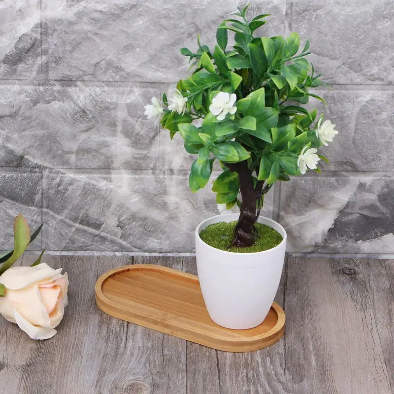

Oval Bamboo Wood Saucer Plant Tray Mini Plant Flower Pot Stand Favor Succulent Pot Tray Simple Elegant Design Home Balcony Decor