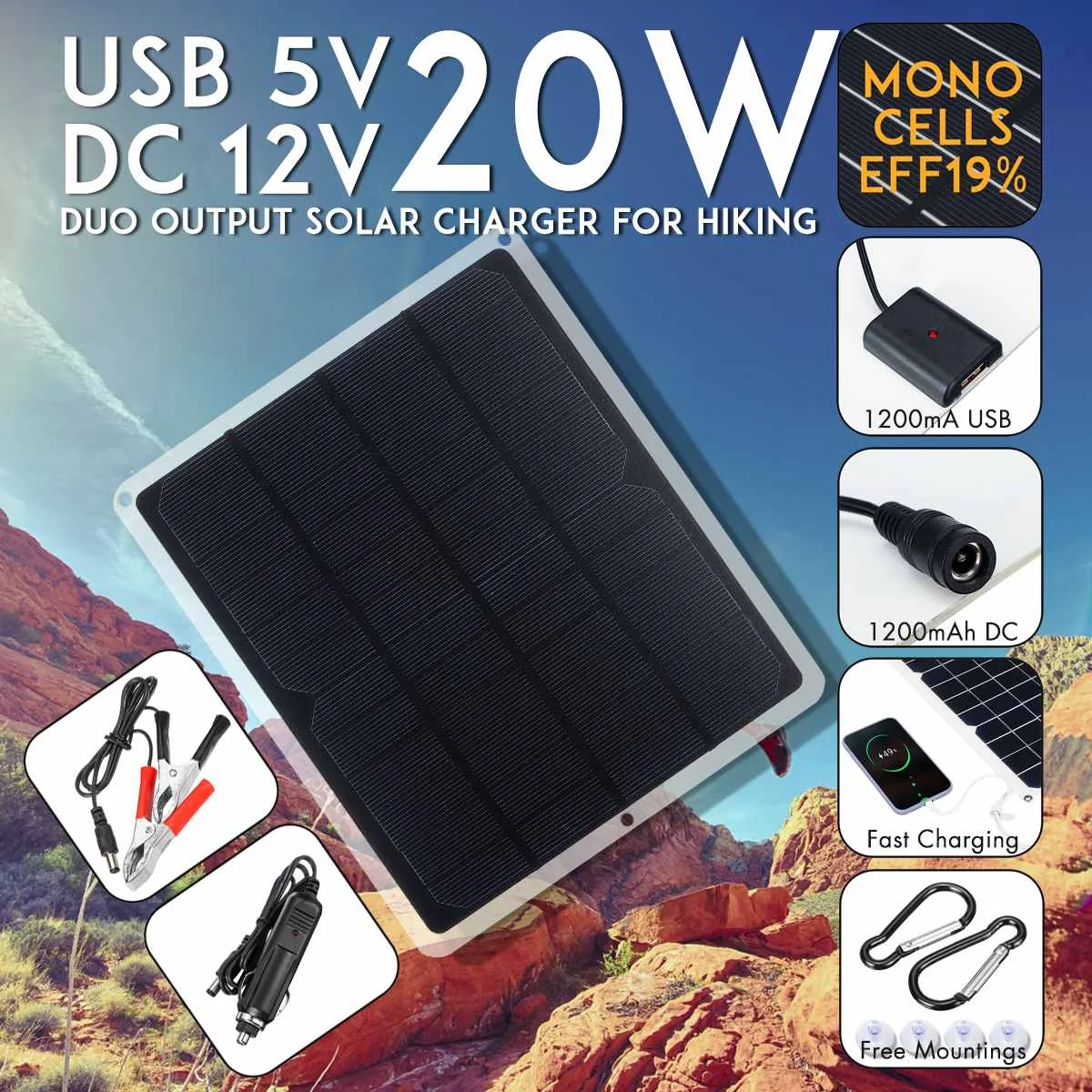 LEORY USB DC 12 В 5 в солнечная панель 20 Вт наружная портативная солнечная батарея быстрое Soalr зарядное устройство для батареи сотового телефона зарядное устройство s