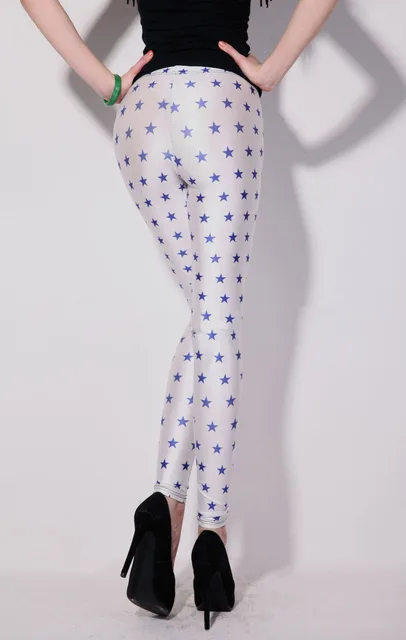 Free shipping Fashionable women sexy lady white poleyster spandex leggings  with Five-pointed Stars printed Leggings tights pants - купить по выгодной  цене | AliExpress