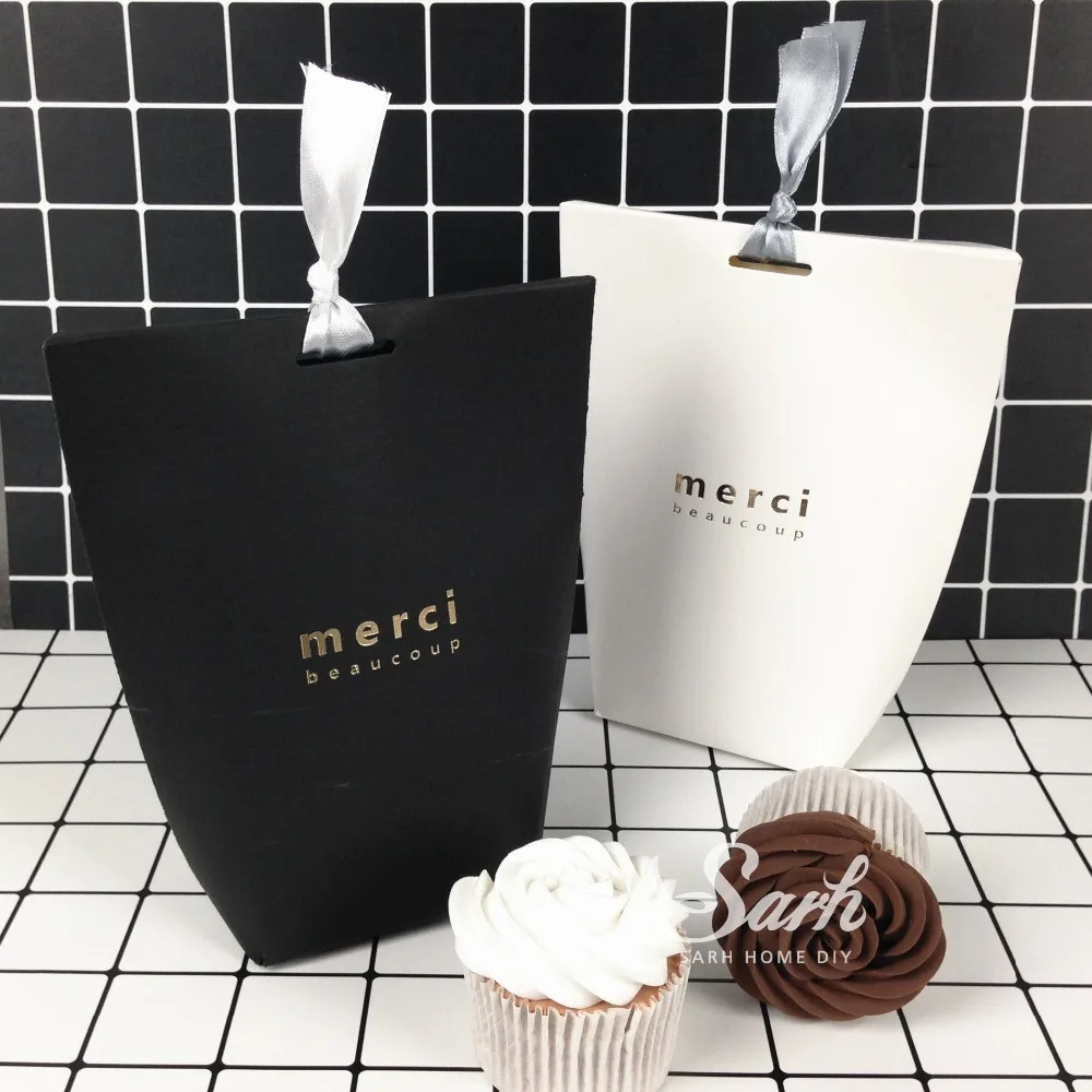 10 шт./лот простая белая и черная Подарочная коробка спасибо для торта шоколада
