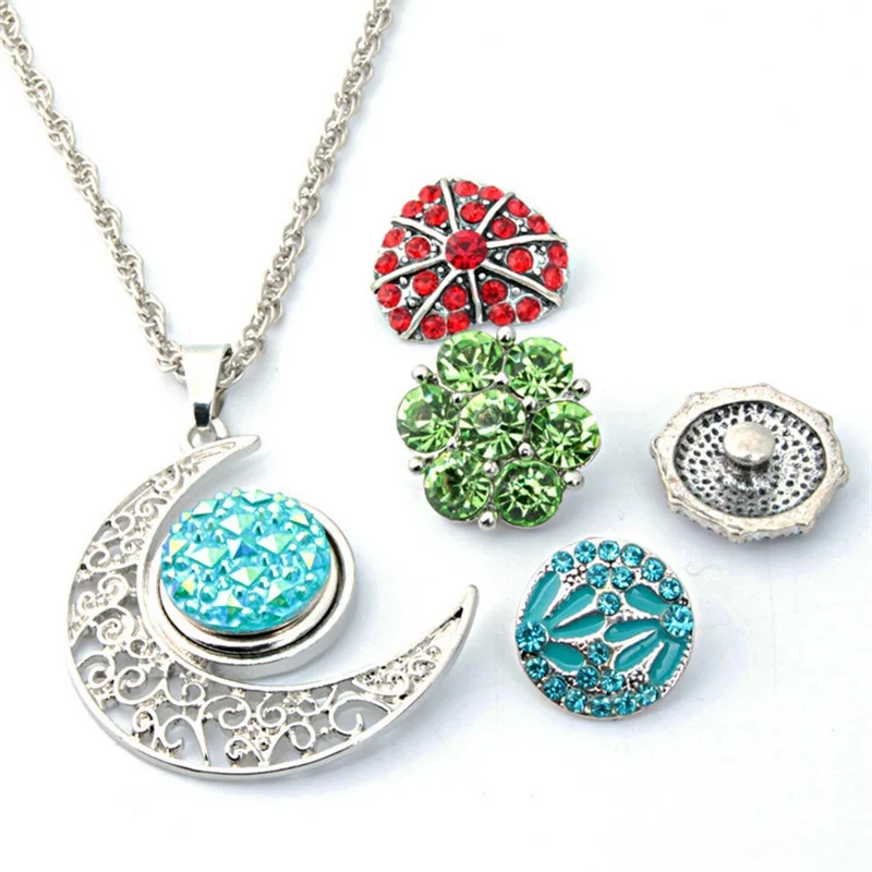 Горячий металлический полый луноходный кулон с кнопкой ожерелье DIY 18 мм кнопки