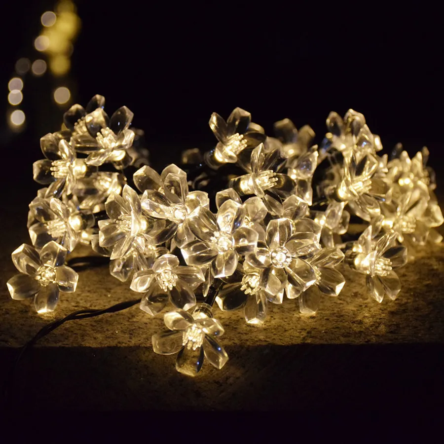 Гирлянда 50LED строки солнечный светильник s из цветков персикового дерева
