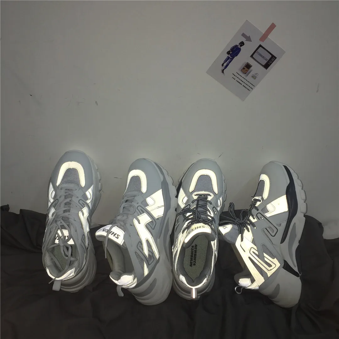 Ins/Обувь для папы; Мужские Светоотражающие кроссовки; сезон лето; Zapatillas Deportivas Hombre; модная дышащая повседневная обувь; Sapato Masculino