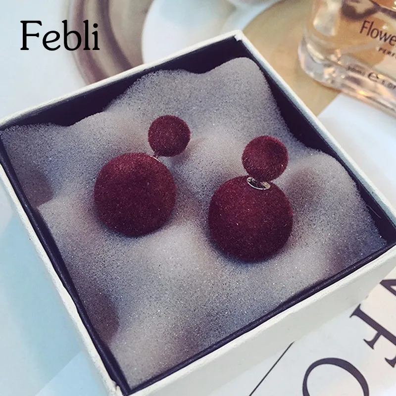 Febli Double Side бархат Матирование серьги стержня с имитацией жемчуга и различных
