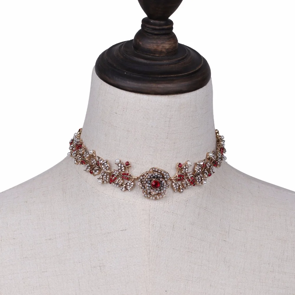 Мода имитация жемчуг камень Хрустальный цветок себе Воротник Женщины Chocker