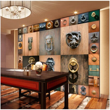 Mural Ностальгию старинные моды кнопку mural ктв 3D обои гостиной телевизор стены