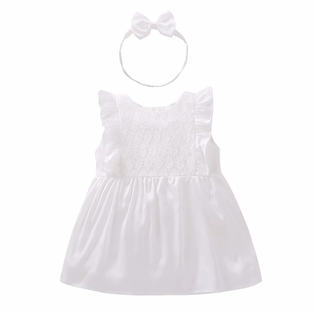 Summer Baby Girl's New Beautiful And Cute Fly Sleeved Vest Dress,2 colors, Big Red And Snow-White, With Bow Hair Band