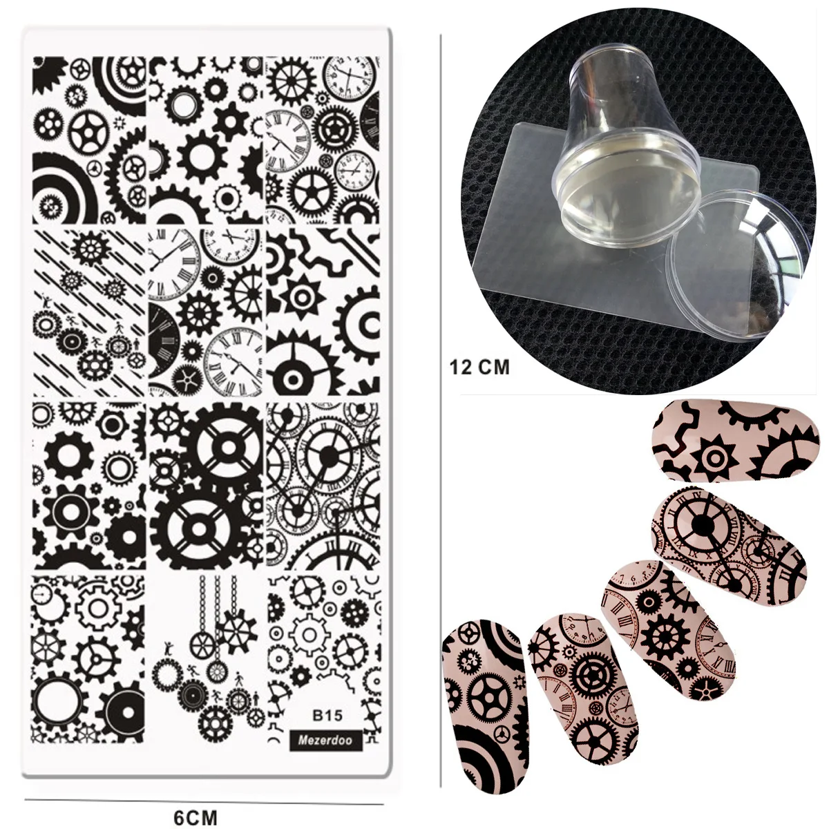 MezerdooB15 Stamp 1 Nail Art шаблона плиты+ 1 ясно желе штамп Стампер скребок набор для ногтей трафарет 12*6 см маникюр ногти плиты изображения - Цвет: MezerdooB15 Stamp