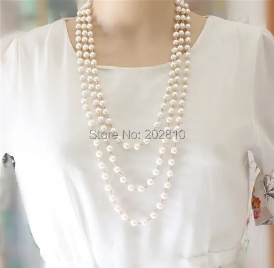 Модная Всесезонная одежда 3-слойное ожерелье с свитер жемчугом колонкой для