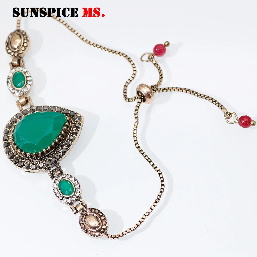 ll0001green SUNSPICE MS ретро золотой цвет горка цепь браслет турецкий Винтаж ювелирные изделия для женщин Свадебные bijoux индийские свадебные цепочка на запястье Новинка - Окраска металла: ll0001green