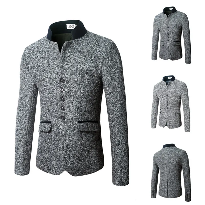 2019 Для мужчин костюм с пиджаком локтевыми заплатами из твида в клетку куртки Slim Fit