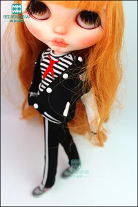 Одежда для кукол блайз, черно-белая полосатая футболка, куртка, спортивные штаны для кукол блайз, азон, обитсу, FR 16, 1 шт.