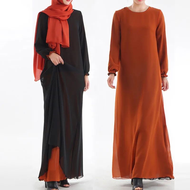 Black With Orange Двусторонняя одежда мусульманское платье абайя Дубай Кафтан Малайзия кимоно кардиган мусульманский хиджаб платье для женщин турецкая исламская одежда - Цвет: Black With Orange