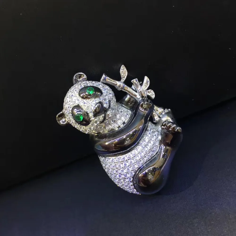 Милая унисекс брошь с пандой из стерлингового серебра 925 пробы кубическим