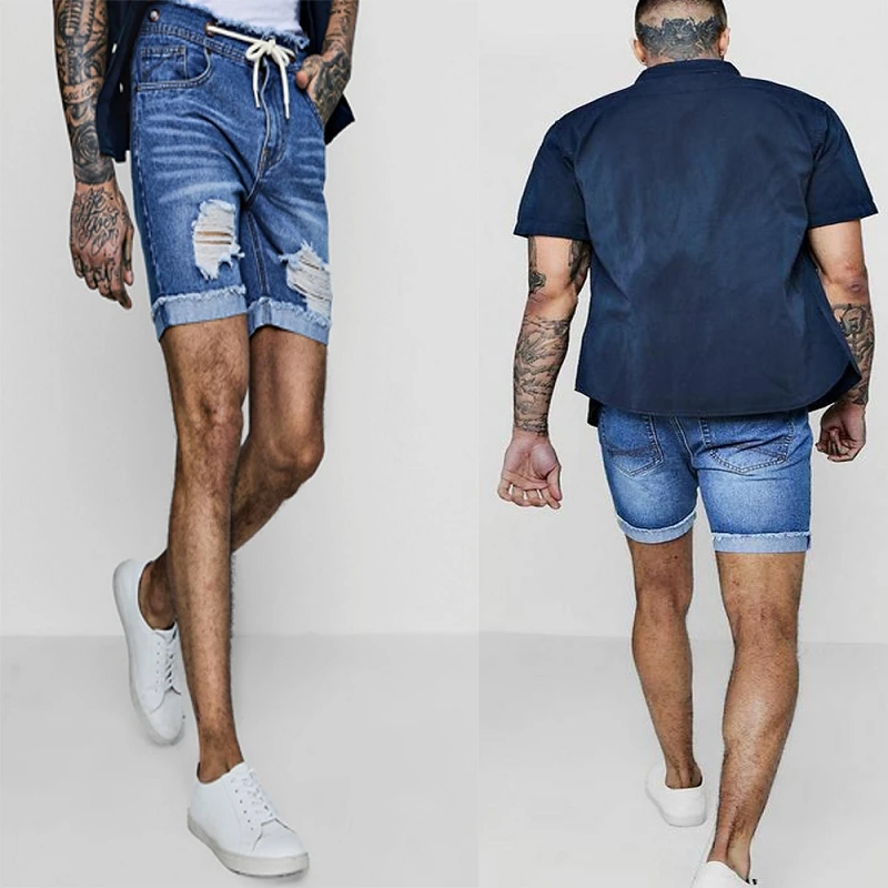 2019 летние модные джинсовые шорты мужские джинсы рваные волнистые брюки | Мужская