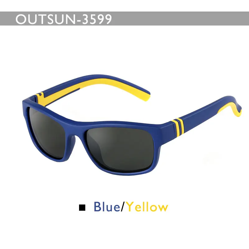 Blue Green OUTSUN, мягкие резиновые детские поляризованные солнцезащитные очки, фирменный дизайн, TR90, резиновая оправа, UV400, полароидные линзы, солнцезащитные очки, оттенки - Цвет линз: Blue Green