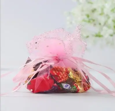

50pcs diameter 26cm Pink Round Organza Bag Drawstring jewelry packaging bags for Wedding/gift/food/candy/Christmas Yarn bag