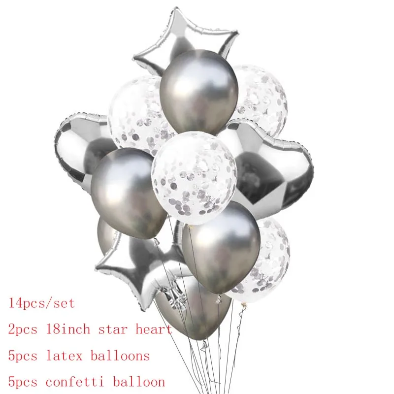 14Pcs Silver 20 шт./компл. Серебряный балон юбилей день рождения воздушные шары газовый набор баллон серый латекс конфетти шарики на день рождения деко дети взрослые - Цвет: 14Pcs Silver