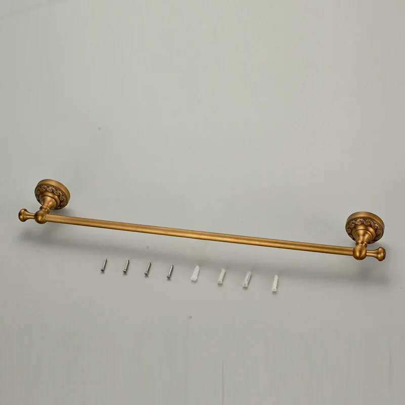 

Jieshalang Antique Brass Towel Rack Bar Single Rod European Creative Carved Bathroom Hardware Accessories Set