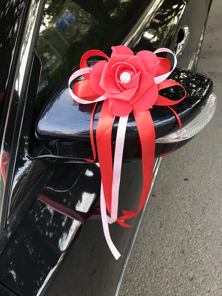 Свадебные автомобильные аксессуары цветы зеркало заднего вида дверная ручка украшение переднее украшение крыша хвост имитация Flowe Свадебный декор