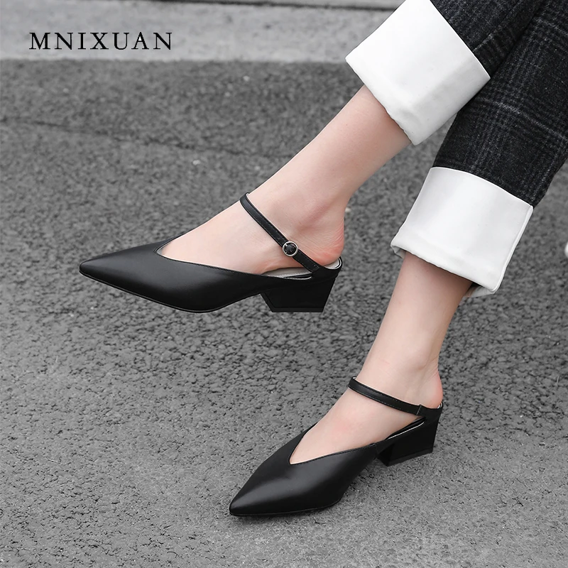 MNIXUAN/модные женские туфли-лодочки туфли без задника на среднем каблуке 4 см