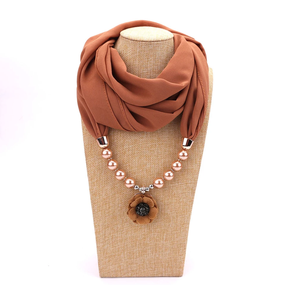 

Luxury brand designer plain print chiffon fashion women scarf russian stylish necklace with pendant Foulard Bandana LL190330