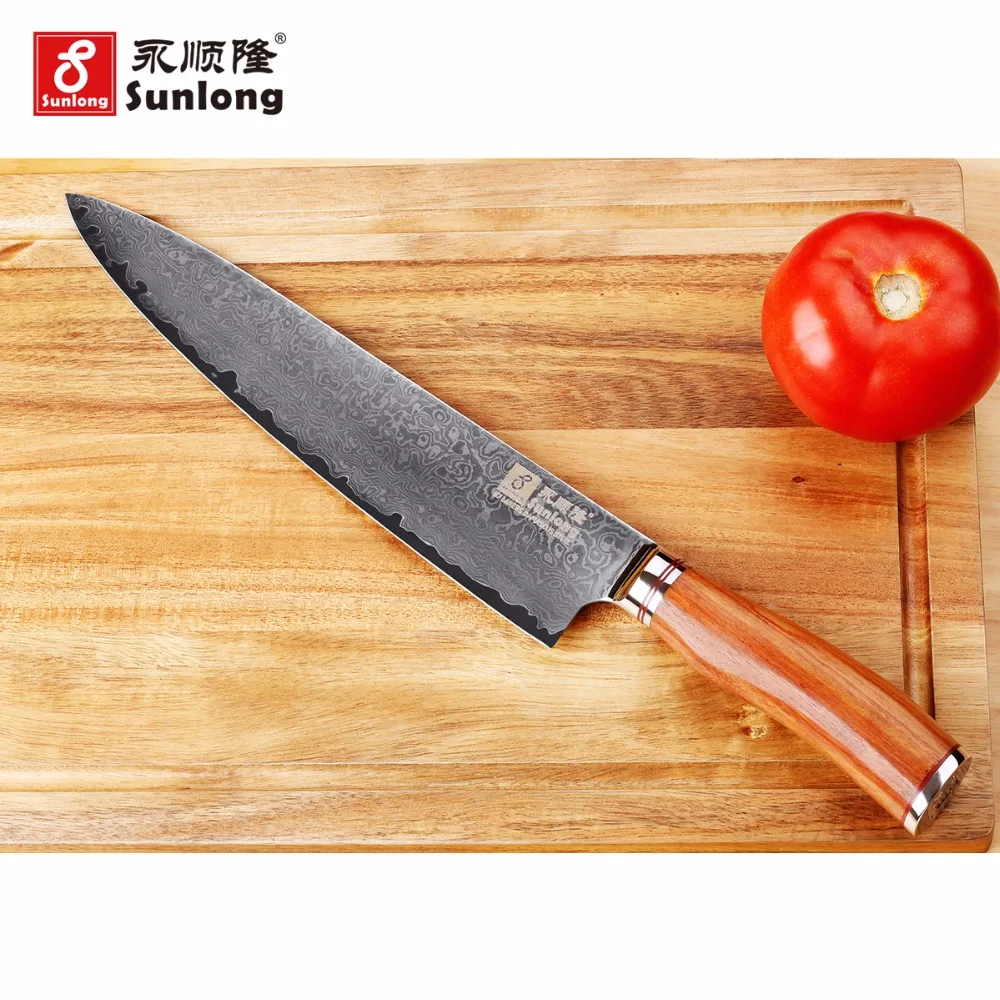 Sunlong поварской нож 10 дюймов кухонный нож-японский VG-10 67 слоев дамасской стали-бритва острый-поварской нож-ручка из розового дерева-подарок