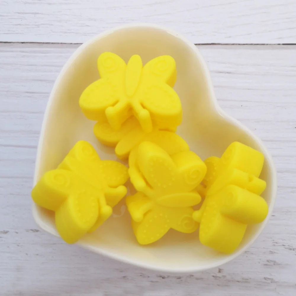 yellow 10 шт. Силиконовые Прорезыватели в форме бабочек, Бисероплетение без бисероплетения, сделай сам, свободные бусины для прорезывания зубов, ожерелье в форме животного, держатель для соски, аксессуары - Цвет: yellow