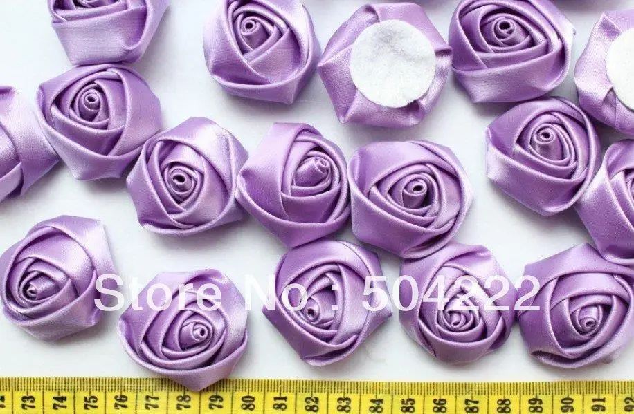 

100pcs Satin fabric Rose Flower 4cm lavender Rolled Rosettes diy you pick colors