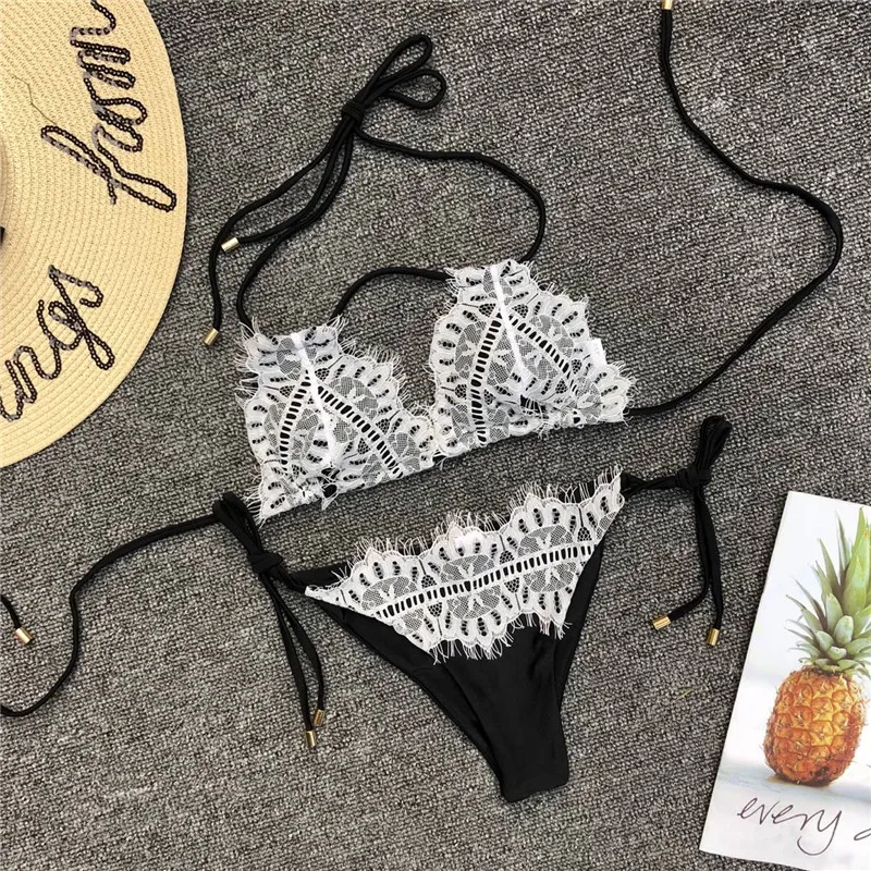 Бикини купальный костюм женский сексуальный кружевной купальник облегающий для