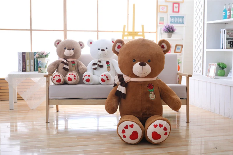 Милая детская одежда на рост 80, 100 см гигантские большие Размеры мишки Kawaii Плюшевые игрушки животных Куклы для девочек, игрушки в подарок на день рождения Рождественский подарок