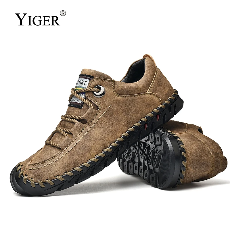 YIGER New Men's Loafers Leather Man Casual shoes Lace-up Leisure Men tooling men's outdoor 2019 Spring 0245 | Обувь