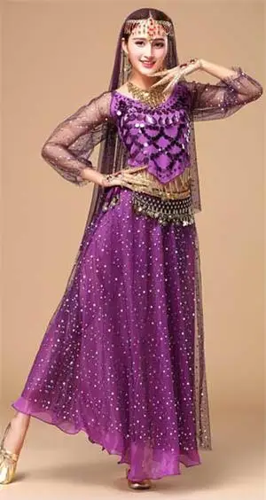 Purple 3 pcs DJGRSTER костюм для танца живота костюм Болливуда индийское платье для танца живота женский костюм для танца живота набор племенной - Цвет: Purple 3 pcs