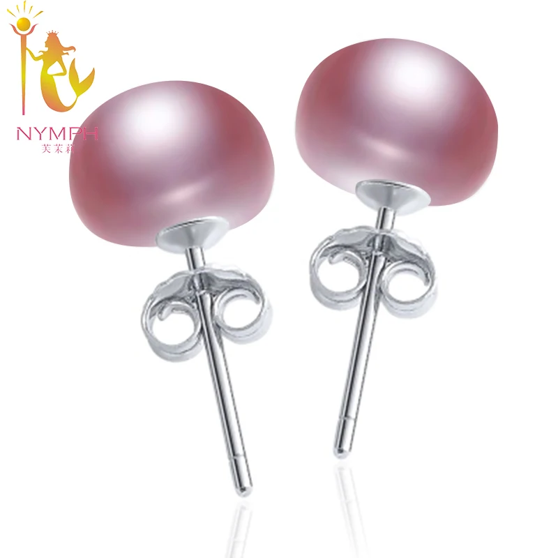 NYMPH Cute Pearl Stud Earring 925 Sterling Silver Jewelry Classic Freshwater Purple Bijoux Birthday Gift | Украшения и аксессуары
