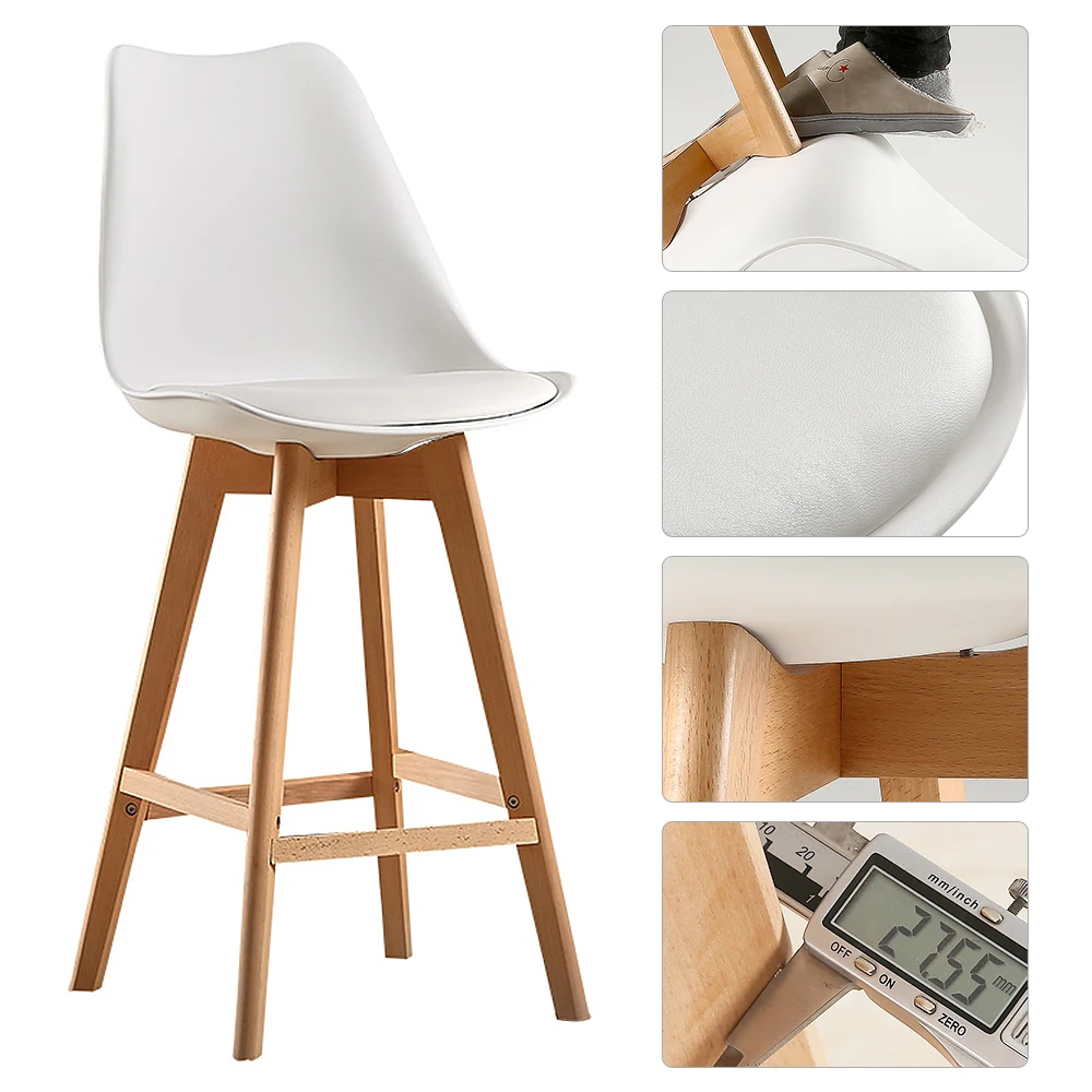 Деревянный барный стул минималистичный современный прочный высокий кофейный