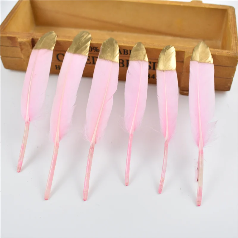 Pink Gold Золото окунутые серебряные перья гусиные перья для рукоделия 10-15 см/4-6 дюймов натуральные перья фазана для изготовления ювелирных изделий - Цвет: Pink Gold